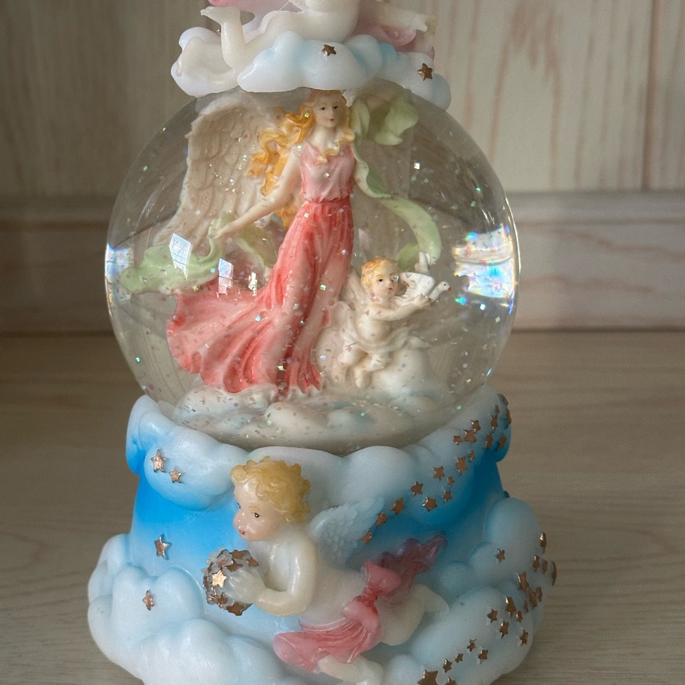 Angel Snow Globe with Pink and Blue Accents